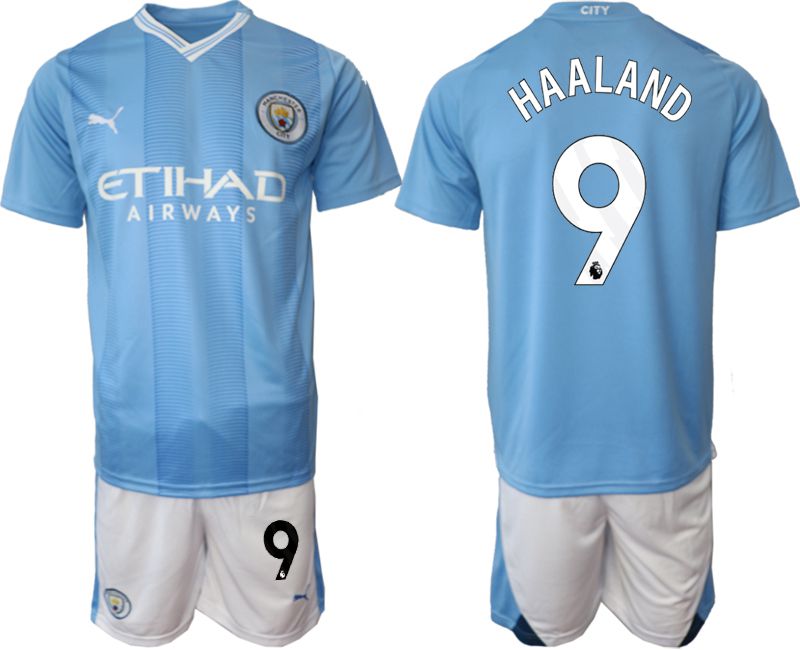 Men 2023-2024 Club Manchester City home Light blue #9 Soccer Jersey